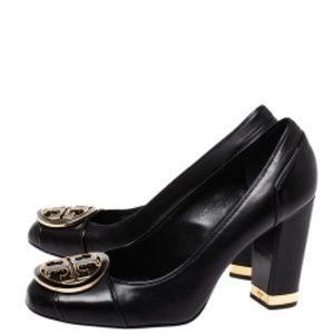 Tory Burch Black Leather Logo MADDIE Round Heel